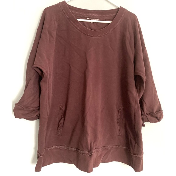 Soft Surroundings Tops - Soft Surroundings Women 1X Scoop Neck Tunic Top Pocket 3/4 Sleeve Raw Seam Boho